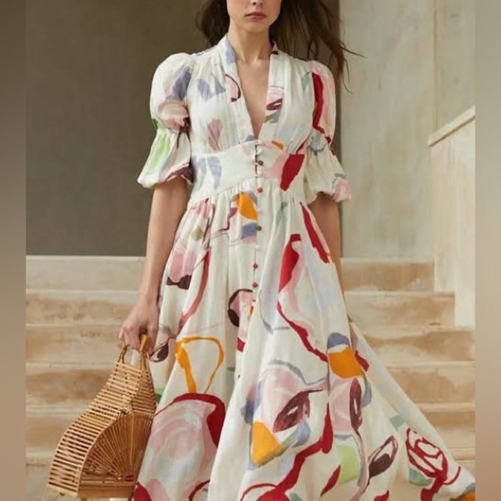 Luna Skies beautiful floral comfy, soft midi dress with faux buttons. - Picture 2 of 12